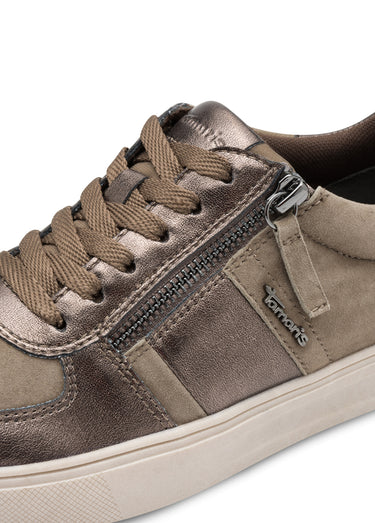 Baskets multimatières semelle épaisse et zip Marron Cuivre