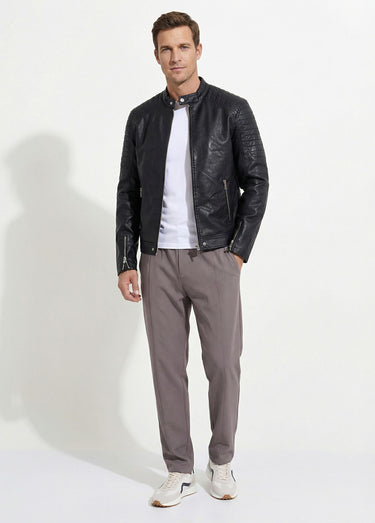 Blouson motard simili cuir détails zippés Noir
