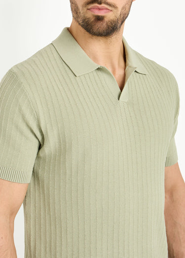 Pull fin col polo, en maille texturée Vert