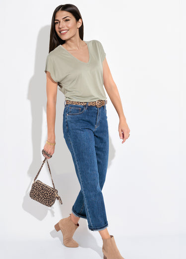 T-shirt fluide manches courtes porté loose Kaki Clair