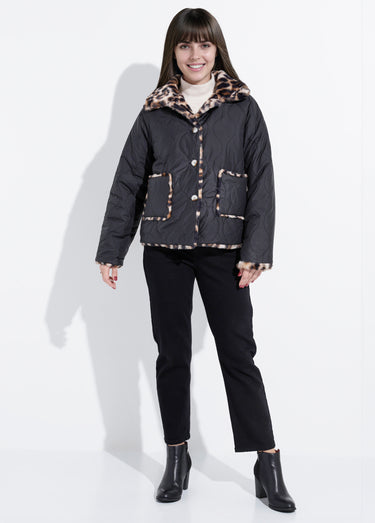Veste matelassée réversible léopard fourrure Noir/Leopard