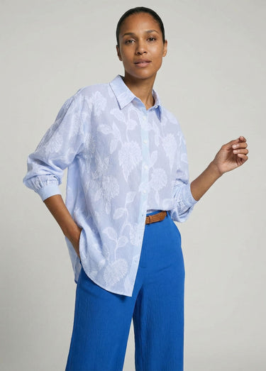 Chemisier long en coton rayé Bleu / Blanc