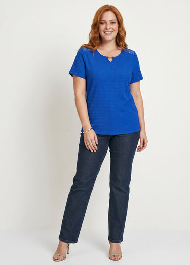 T-shirt court dentelle Bleu Cobalt