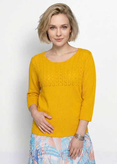 Pull manches 3/4 ajouré Jaune