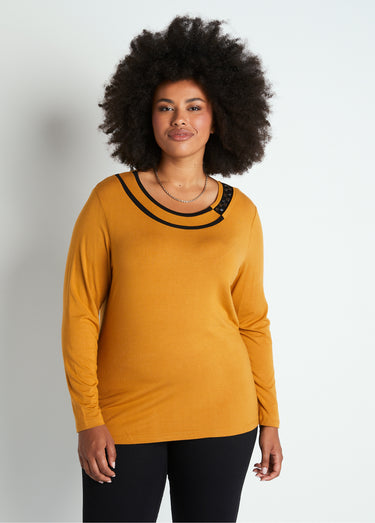 T-shirt fluide col rond avec strass Miel