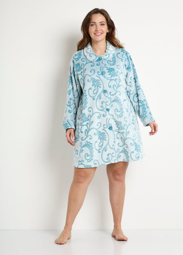 Peignoir robe de chambre polaire court boutonné Vert Canard
