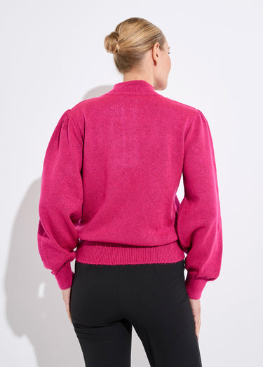 Pull chaud col montant boutonné Fuchsia