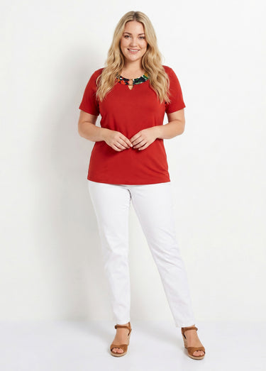 T-shirt manches courtes uni ou imprimé Uni Paprika