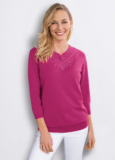 Pull bijou maille extra douce Fuchsia