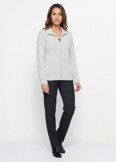 Gilet zippé uni mi-long maille épaisse Argent