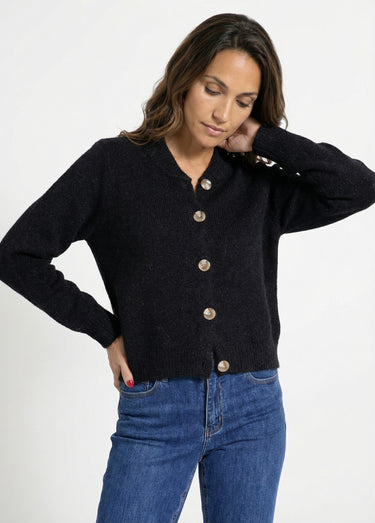 Gilet en maille col rond fantaisie Noir