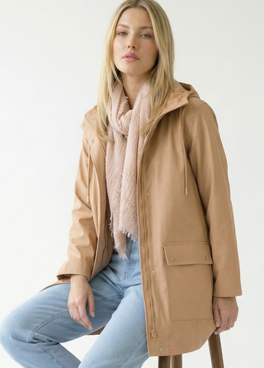 Parka à capuche zippée pressionnée déperlante Camel