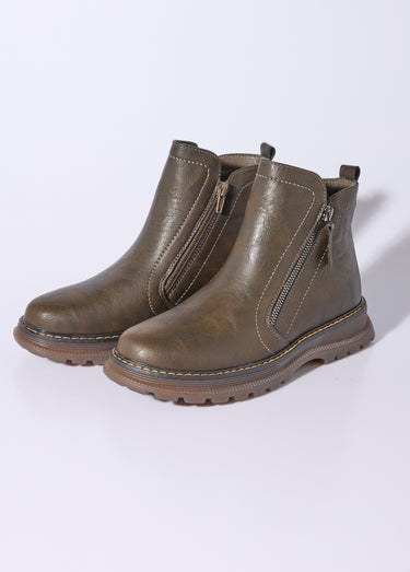 Boots zippées, coutures contrastantes Kaki