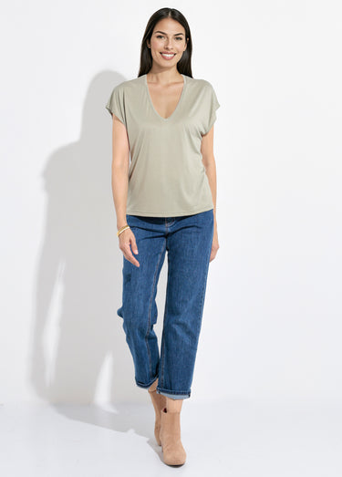 T-shirt fluide manches courtes porté loose Kaki Clair