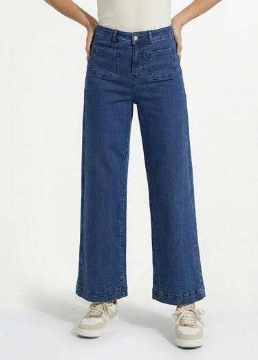 Jean 7/8ème large denim extensible 4 poches Bleu Stone