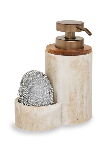 Distributeur de savon + porte éponge Blanc