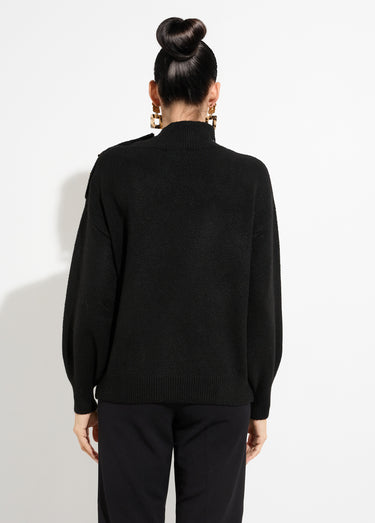 Pull col montant boutons bijou métal Noir