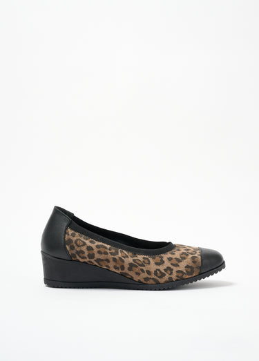 Ballerines compensées grande largeur cuir Imprime Leopard