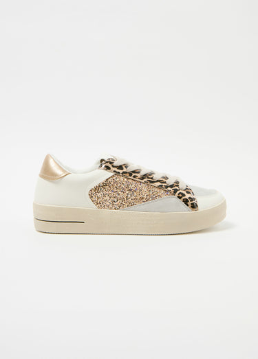 Baskets multi matière léopard paillettes Blanc