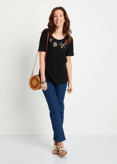 T-shirt droit long manches courtes Noir