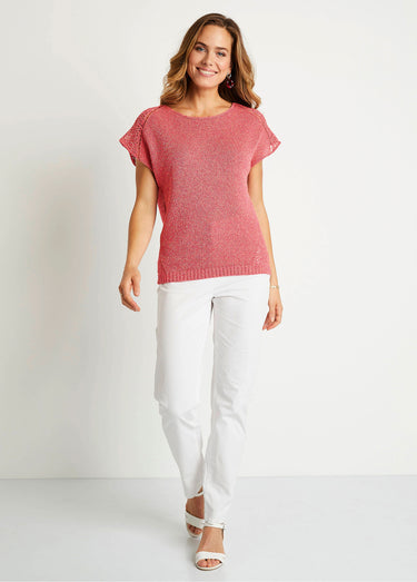 Pull fin ajouré manches courtes Fuchsia