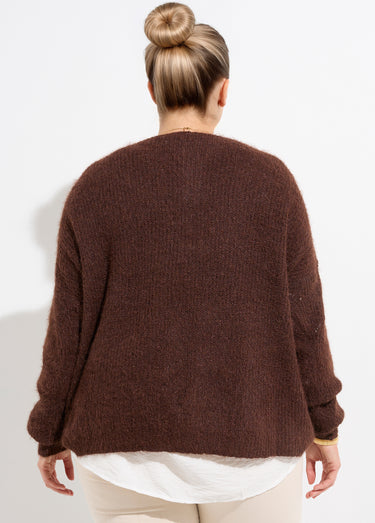 Gilet chaud maille mousseuse avec laine Marron