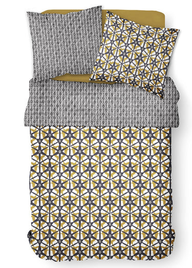 Parure pur coton 240 x 220cm, Hexagone Gris / Marron