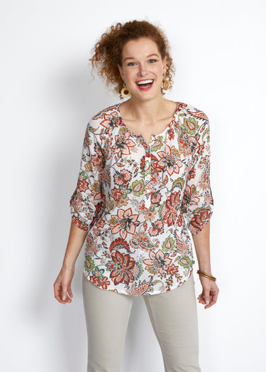Tunique boutonnée imprimé cachemire Imp Orange