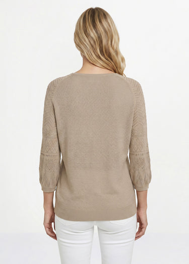 Pull léger manches 3/4 raglan col rond Beige