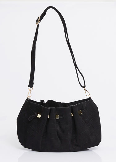 Sac à main suédine effet croco Noir