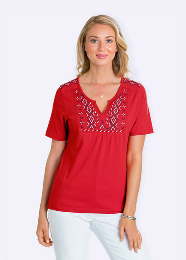 T-shirt long manches courtes brodé Carmin