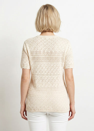 Pull manches courtes blousant ajouré col rond Ficelle