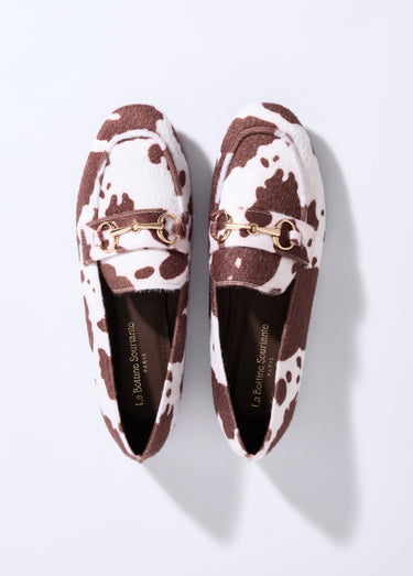 Mocassins chic bout carré, patte métal Marron / Blanc