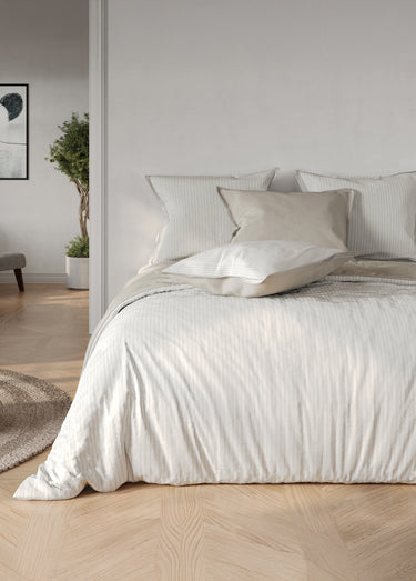 Parure housse de couette, fines rayures Ficelle