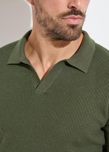 Pull ajusté col polo, manches longues Kaki