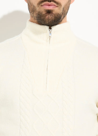 Pull col zippé camionneur chaud avec laine Ecru