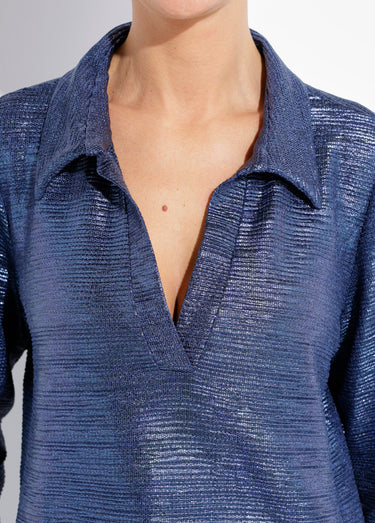 Tunique brillante avec encolure col V Bleu Nuit