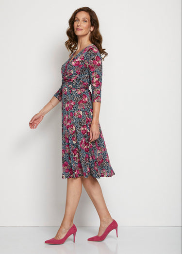 Robe courte cache-coeur en maille Imprime Fuchsia