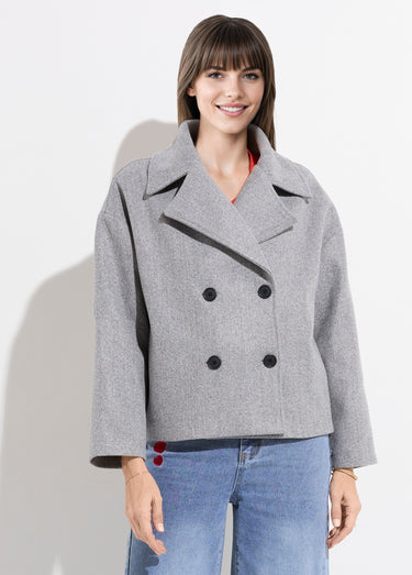 Caban court uni façon drap de laine Gris Chine