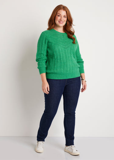 Pull ajouré doux col rond Vert