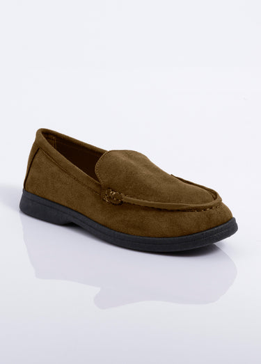 Mocassins plats essentiels en suédine Kaki