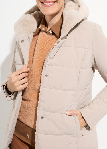 Doudoune longue avec capuche fourrure Beige