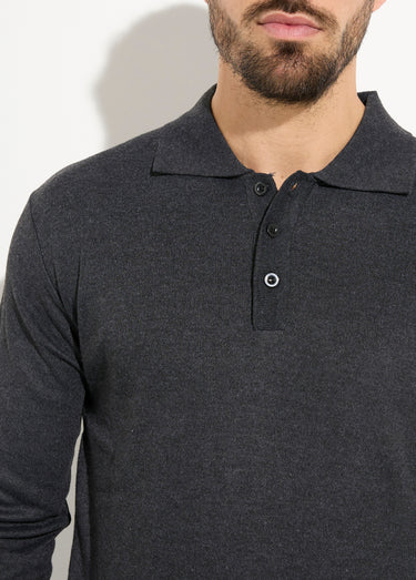 Pull maille fine avec laine et col polo Gris Fonce