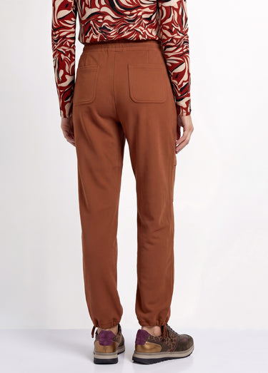 Pantalon large ceinture élastiquée maille crêpe unie Marron
