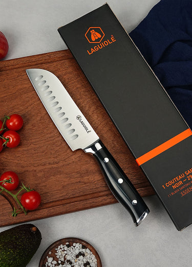 Couteau Santoku 29cm, lame acier forgé Noir