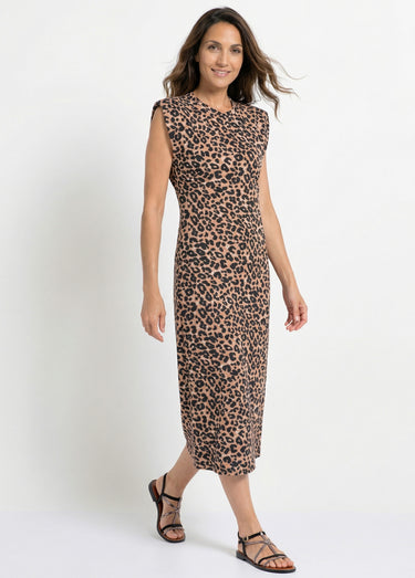 Robe T-shirt longue léopard col rond Leopard