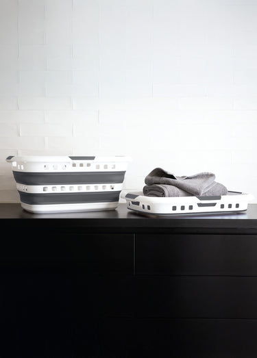 Grand panier à linge rétractable 45L Blanc/Gris