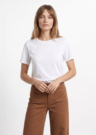 T-shirt pur coton col rond, essentiel Blanc