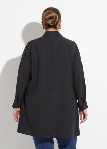 Robe chemisier courte avec broderies Noir