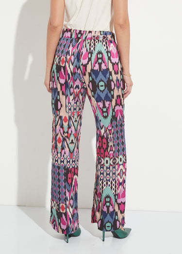 Pantalon large taille élastiquée satin imprimé Multicolore